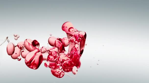 Прозрачные Красные Пузырьки Масла Жидкие Формы Очищенной Воде Белом Градиентном — стоковое видео