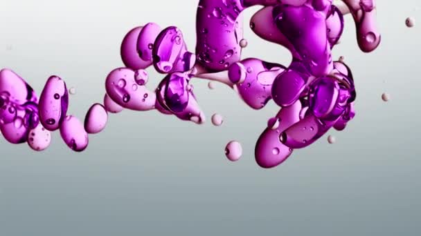 Красочные Фиолетовые Розовые Фиолетовые Формы Жидкости Масла Очищенной Воде Белом — стоковое видео