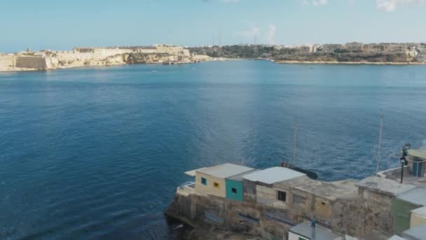 Wide Shot Valletta Bay Cruiseships Enter Harbour City — 图库视频影像