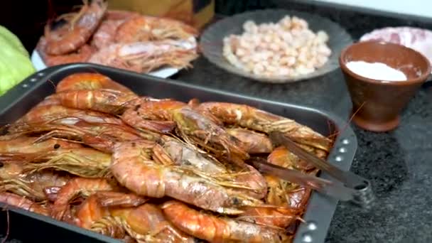 Shrimp Tray Ingredients Sides Home Cooking Christmas — Vídeos de Stock