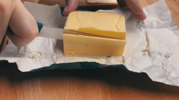 Hands Cut Butter Quickly Knife — Wideo stockowe