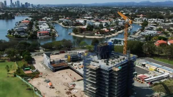 Gold Coast Construction Site Distance Surfers Paradise Skyline Summers Day — Wideo stockowe
