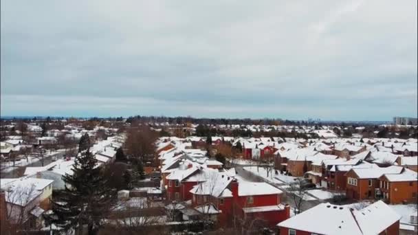 Snowcapped Roofs Winter Aerial View — Video