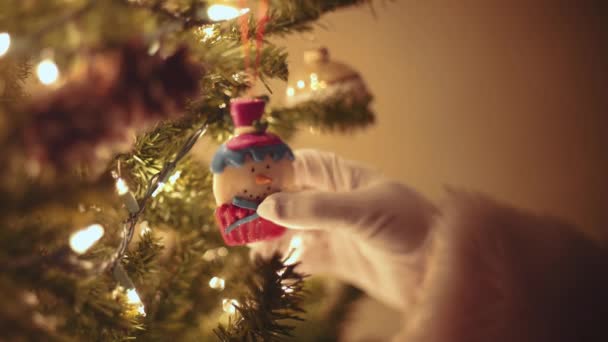 Santa Claus Reaching Look Snowman Ornament — Video Stock