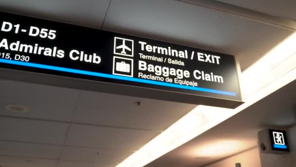 Closeup Airport Signage Terminal Exit — Stockvideo