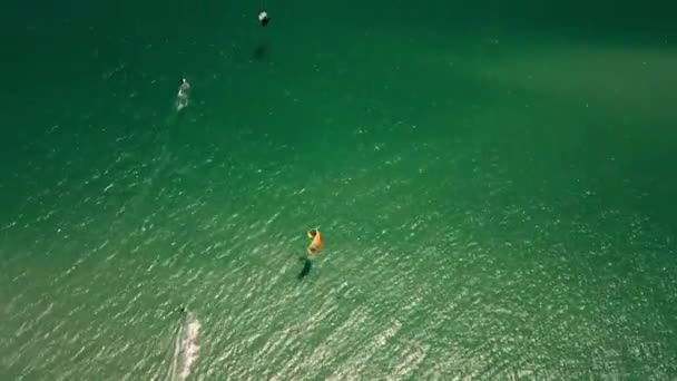 High Altitude Top Drone Shot Kite Surfer Turquise Atlantic Ocean — Stockvideo