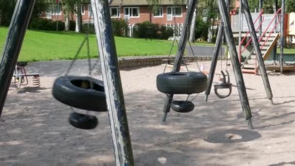 Empty Swing Made Used Car Tires Swinging Playground Town Partille — 图库视频影像