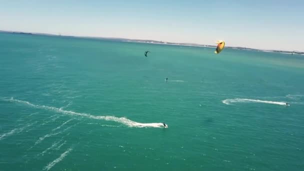 Professional Watersport Kite Surfers Scenic Drone Fly Beautiful Natural Afternoon — Video Stock