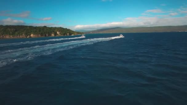 Seascape Tropical Sea Two Speedboats Sailing Fast Offcoast Drone Aerial — Stok video