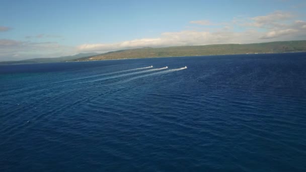 Aerial View Three Boats Sailing Blue Tropical Sea Coast Exotic — Stockvideo
