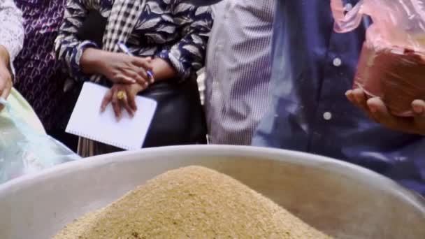 Group People Examining Some Fodder Metal Bowl Chicken Insemination Farm — Stok Video