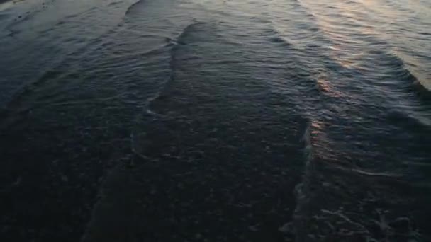 Waves Roll Beach Sunset Close Aerial — Video