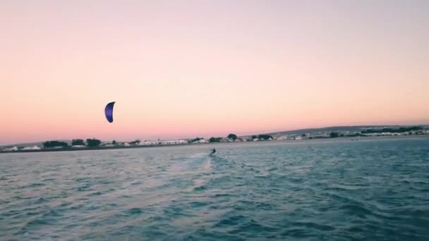 Ultra Wide Powerful Action Drone Shot Chasing Kite Surfer Full — Stockvideo