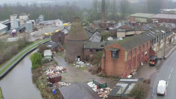 Luchtfoto Van Kensington Pottery Works Een Oude Verlaten Verlaten Aardewerk — Stockvideo