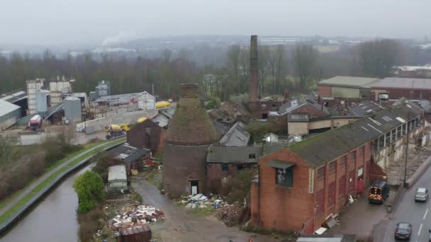 Aerial View Kensington Pottery Works Old Abandoned Derelict Pottery Factory — 图库视频影像