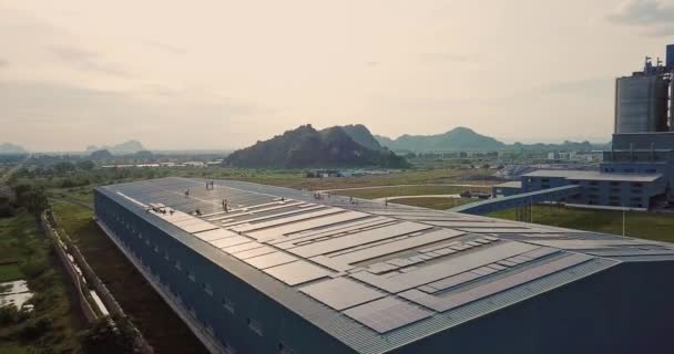 Aerial Shot Solar Panel Power Cement Factory Amazing Mountain Landscape — 图库视频影像