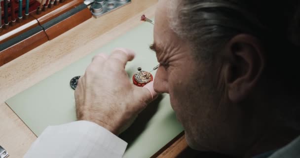 Man Inspecting Repairing Wrist Watch Close — Vídeo de Stock