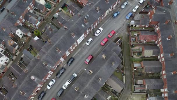 Overhead Aerial Footage Terrace Housing One Stoke Trent Poorer Areas — 图库视频影像