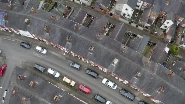 Overhead Aerial Footage Terrace Housing One Stoke Trent Poorer Areas — Vídeos de Stock