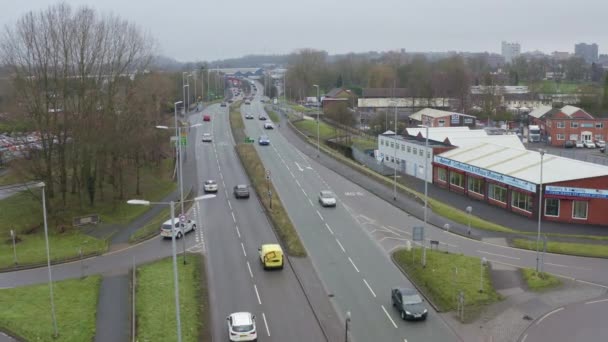 Aerial Views Traffic Commuters A53 Dual Carriageway Leads Etruria Road — стоковое видео