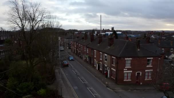 Overhead Aerial Footage Terrace Housing One Stoke Trent Poorer Areas — 图库视频影像