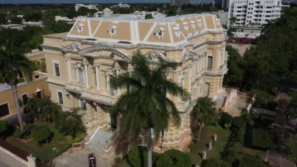 Aerial Push Palacio Canton Archaeology Museum Mansion Merida Yucatan Mexico — ストック動画