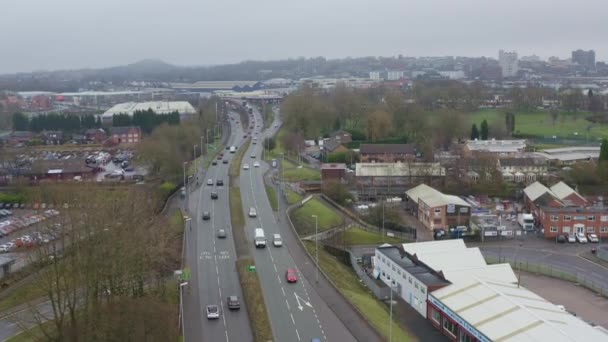 Aerial Views Traffic Commuters A53 Dual Carriageway Leads Etruria Road — Stok video