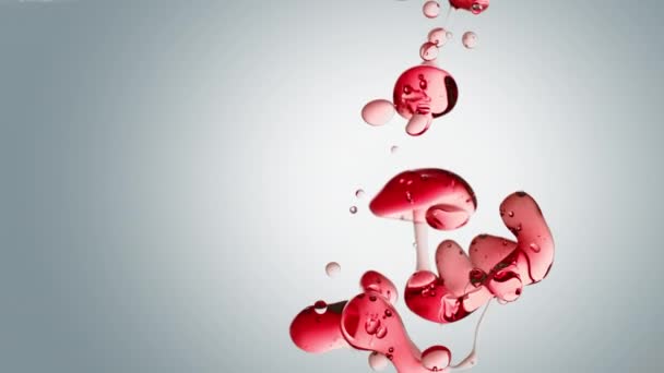 Transparent Red Oil Bubbles Fluid Shapes White Gradient Background Crystal — Vídeos de Stock