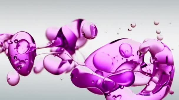 Прозрачный Фиолетовый Розовый Фиолетовый Пузырьки Масла Жидкости Формы Белом Градиентном — стоковое видео