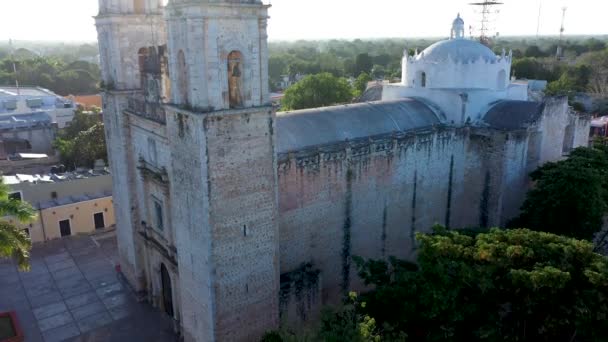 Aerial Closeup Boom Sun Cathedral San Gervasio Just Sunrise Valladolid — Vídeos de Stock