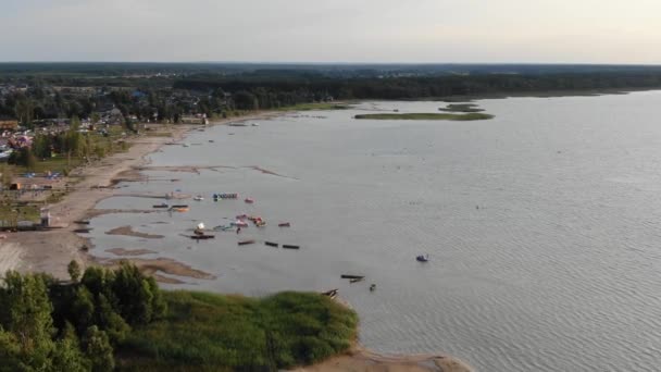 Aerial View Town Riverside Inflatables Water — ストック動画