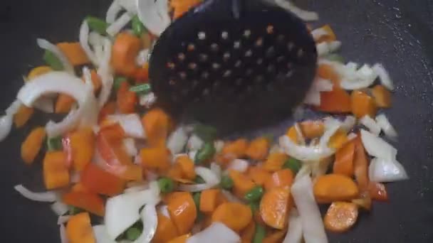 Stir Fry Fresh Vegetables Wok Bright Steamy — Stock video