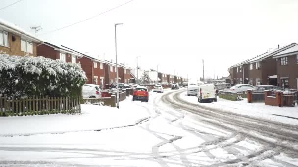 Zware Sneeuwval Treft Stoke Trent West Midlands Een Storm Plotseling — Stockvideo