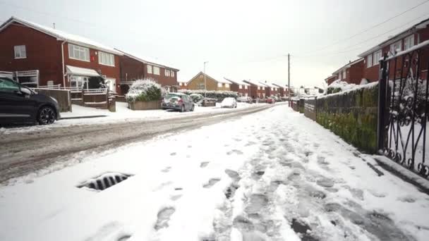 Zware Sneeuwval Treft Stoke Trent West Midlands Een Storm Plotseling — Stockvideo