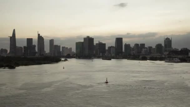 Saigon River Dag Tot Nacht Vervalt Met Chi Minh City — Stockvideo