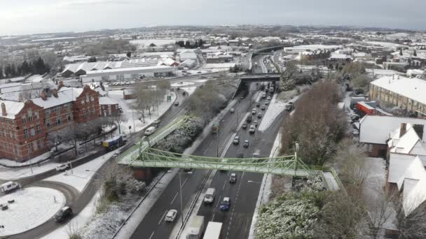 Luchtfoto Van A500 A50 Stad Stoke Trent Zware Sneeuwval Langzaam — Stockvideo