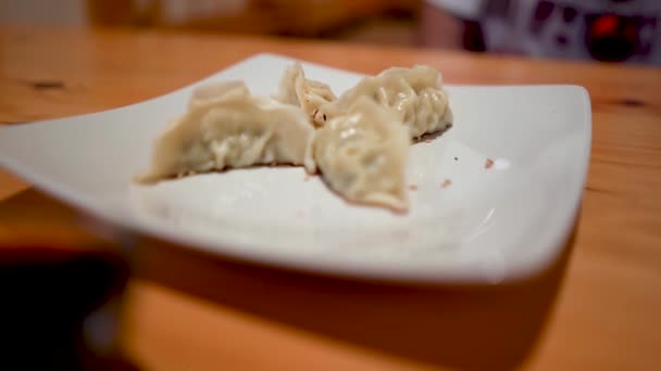 Detalhe Placa Gyosa Cozinha Oriental — Vídeo de Stock