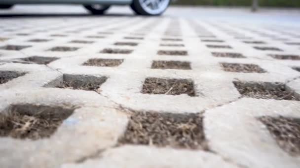 Passing Artistic Cement Pavement Geometric Shapes — Vídeo de Stock