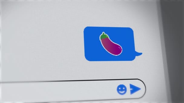 Emoji Aubergine Sur Écran Conversation Chat Téléphone Mobile Ordinateur — Video