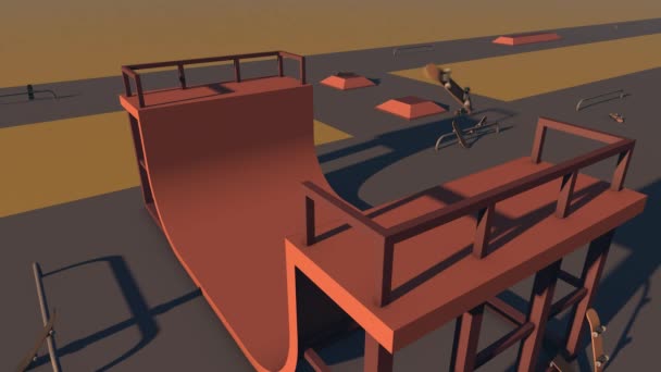 Animation Skate Park Skateboard Performs Aerial Tricks Ramp Lonely Skate — Vídeo de Stock