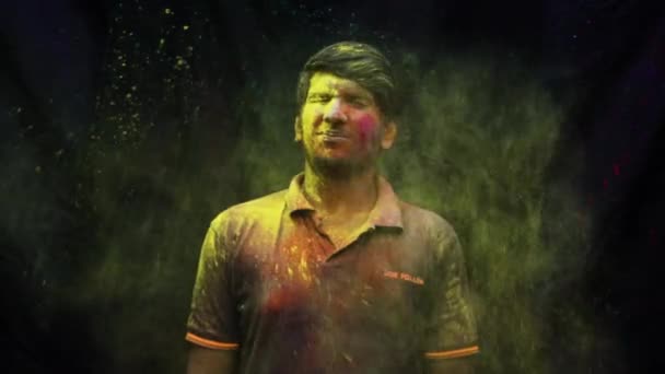 Young Adult Man Celebrating Holi Colors Holi Festival India Festival — Vídeos de Stock