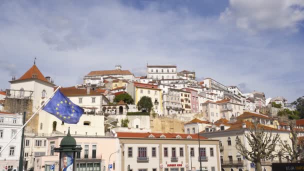 Vista Della Città Coimbra Con Bandiera Dell Unione Europea Portogallo — Video Stock