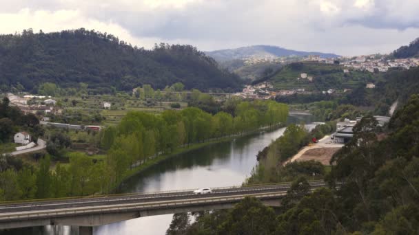 Utsikt Över Penacova Stad Från Berget Portugal — Stockvideo