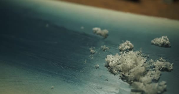 Scraping Wax Snowboard Close Hands Wax — Vídeo de Stock