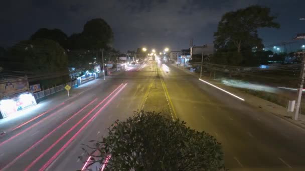 Static Nightlapse Busy Highway Car Trails Night High Angle Street — Stockvideo