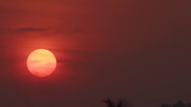 Large Red Sun Slowly Going Sunset Close — Wideo stockowe