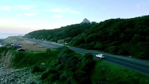 Rough Rocky Coastline Camps Bay Cars Driving Coastal Highway Aerial — Stockvideo