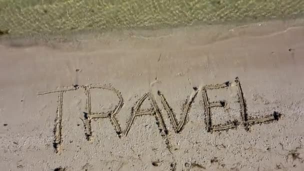 Travel Written Sand Gets Smaller — Vídeos de Stock