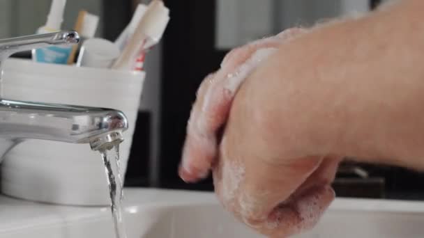 Slow Motion Man Washing His Hands — Stok Video