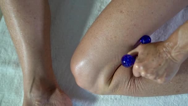 Extreme Closeup Woman Using Massage Tool Apply Pressure Trigger Points — Vídeos de Stock